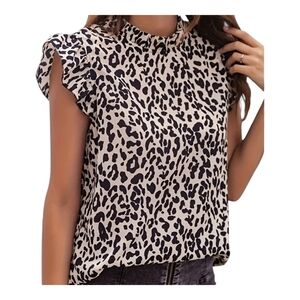 Leopard Print Ruffle Trim Blouse